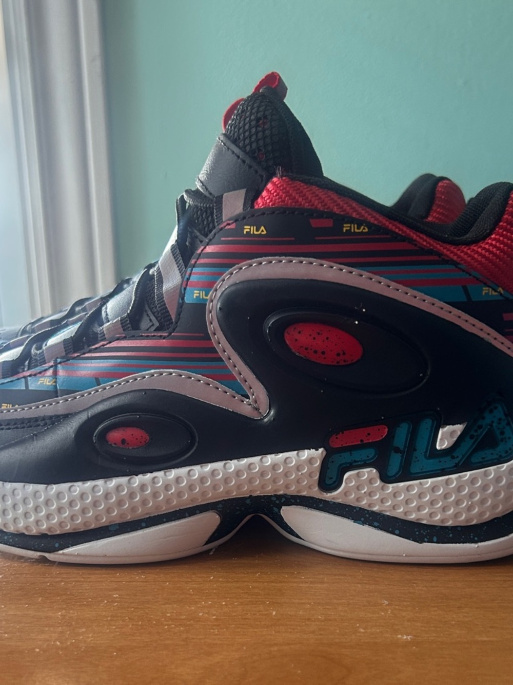 Fila Grant Hill 3. Black Athletic with Red and Teal Accents with box no tag